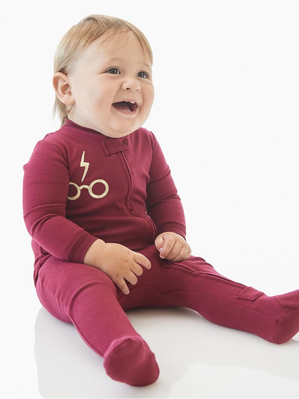 Pottery Barn Kids Harry Potter Lightning Bolt Baby Pajama - 3-6 months, maroon